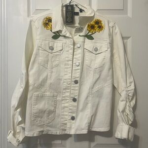 Lucky Brand Cream Jean Jacket with Sunflower Design